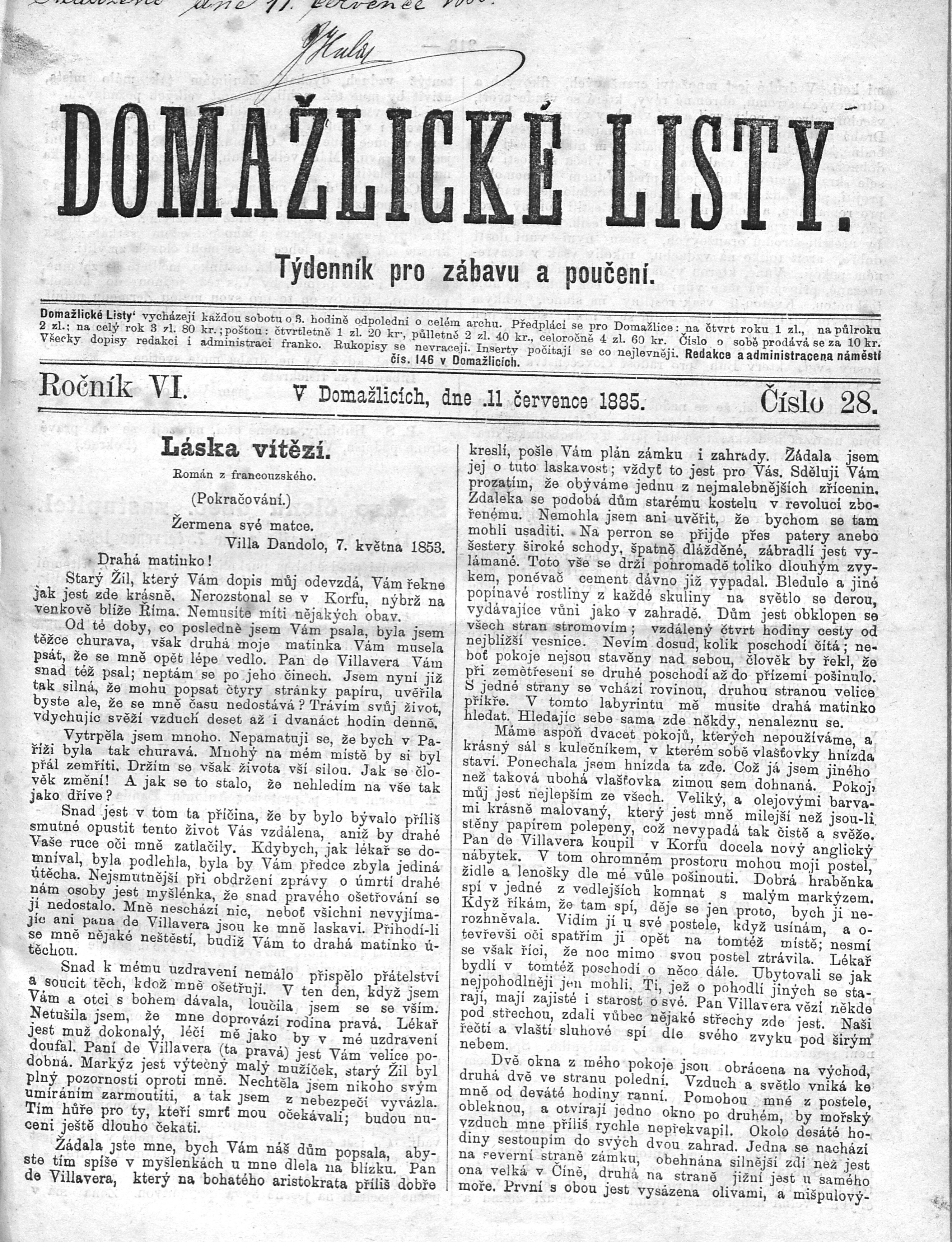 1. domazlicke-listy-1885-07-11-n28_1125