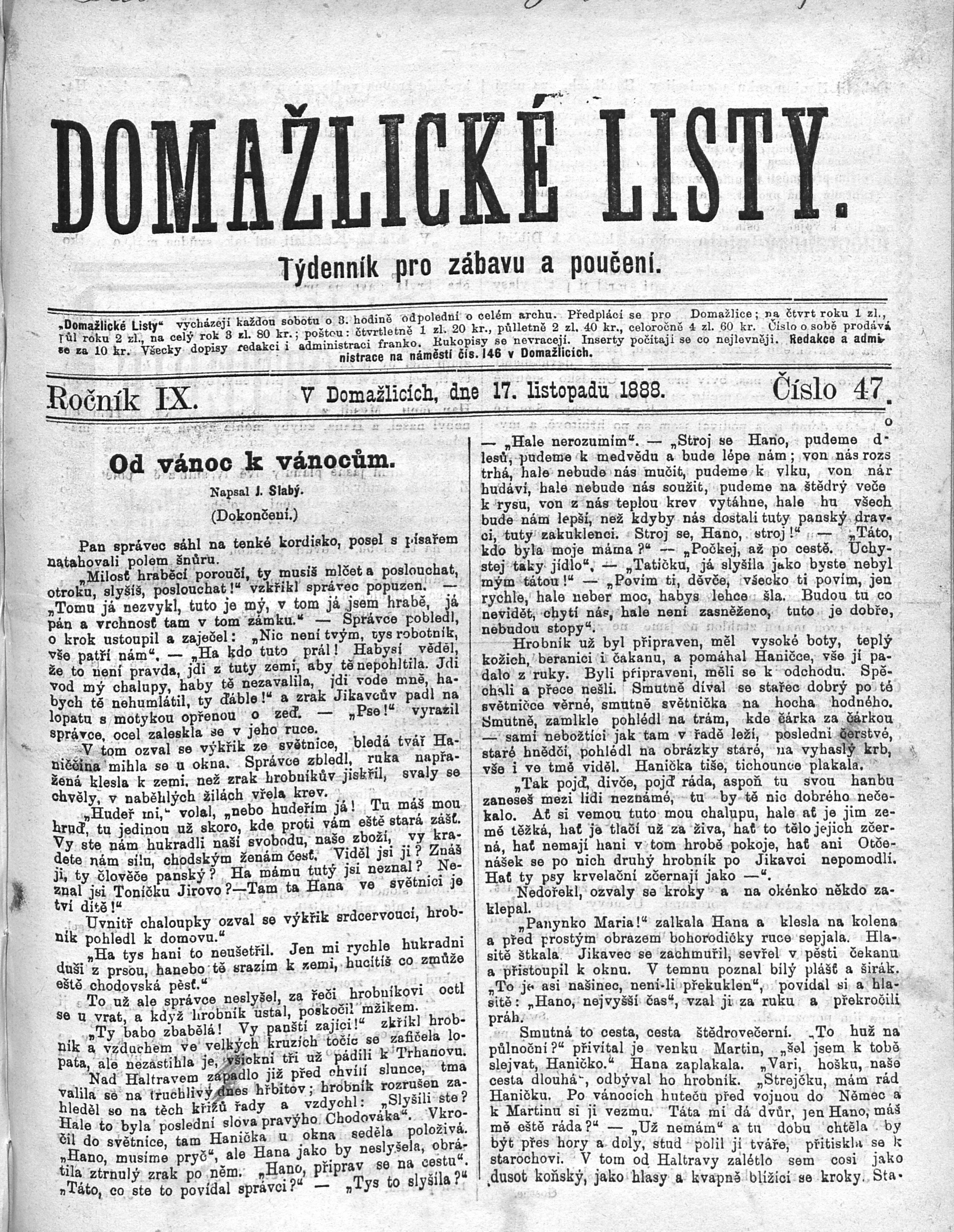 1. domazlicke-listy-1888-11-17-n47_1855